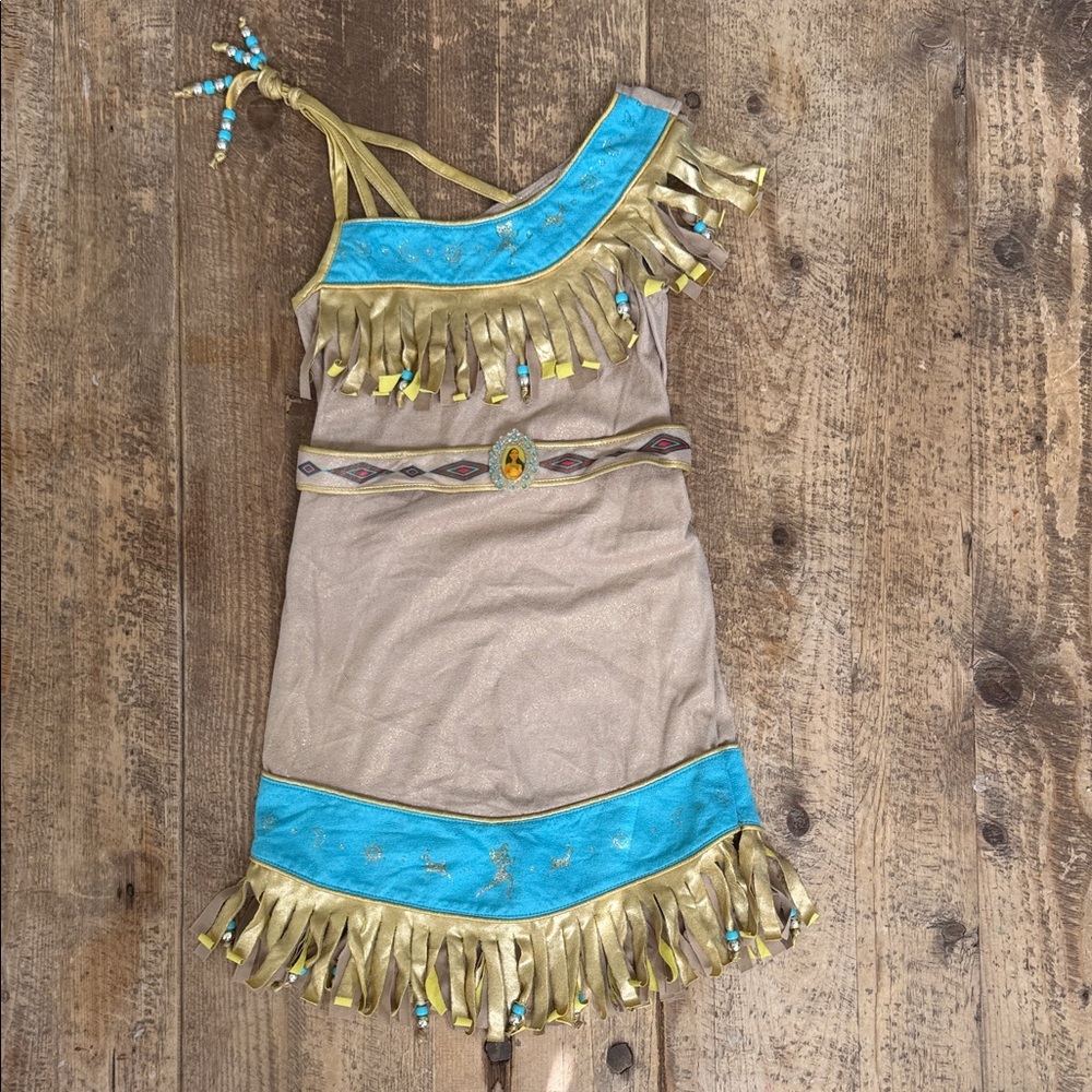 Kids Beige and Turquoise Fringe Halloween Costume Dress